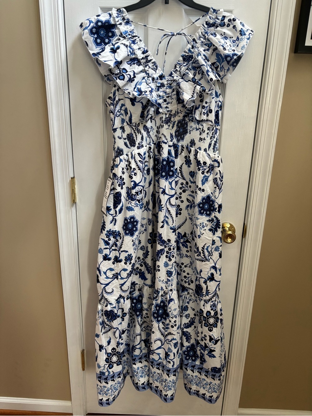Adrianna Papell Ruffle Midi Dress w/ Blue & White Floral Print, Size 12, NWT - Picture 8 of 8